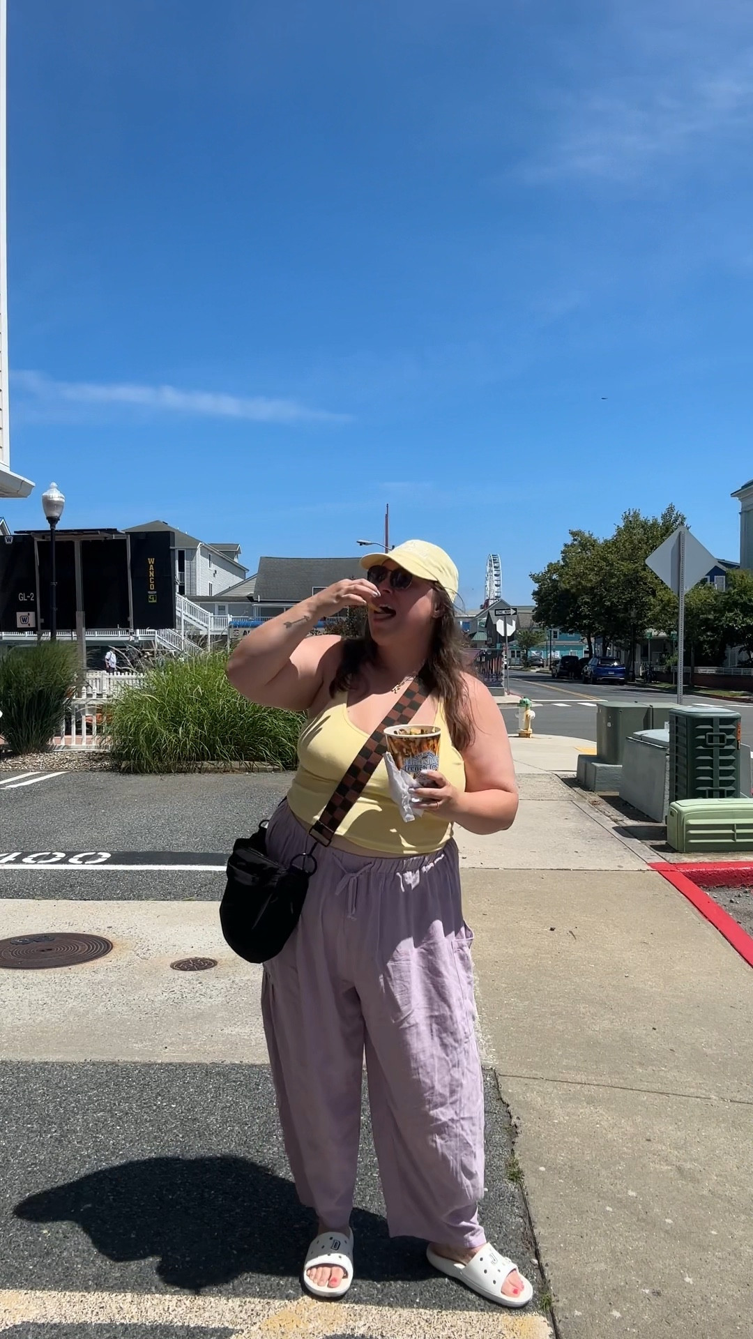 OOTD to grab some fries from the boardwalk during naptime. Flowy linen pants are perfect sub for shorts and a tank with a built in bra? Perfection. Hat is @gypbshop and diaper bag is @citymouse— link in bio for discounts on both! 

#LTKPlusSize #LTKMidsize #LTKSeasonal