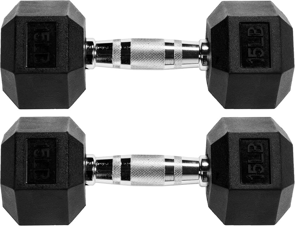 Signature Fitness Premium Rubber Encased Hex Dumbbell, Pairs | Amazon (US)