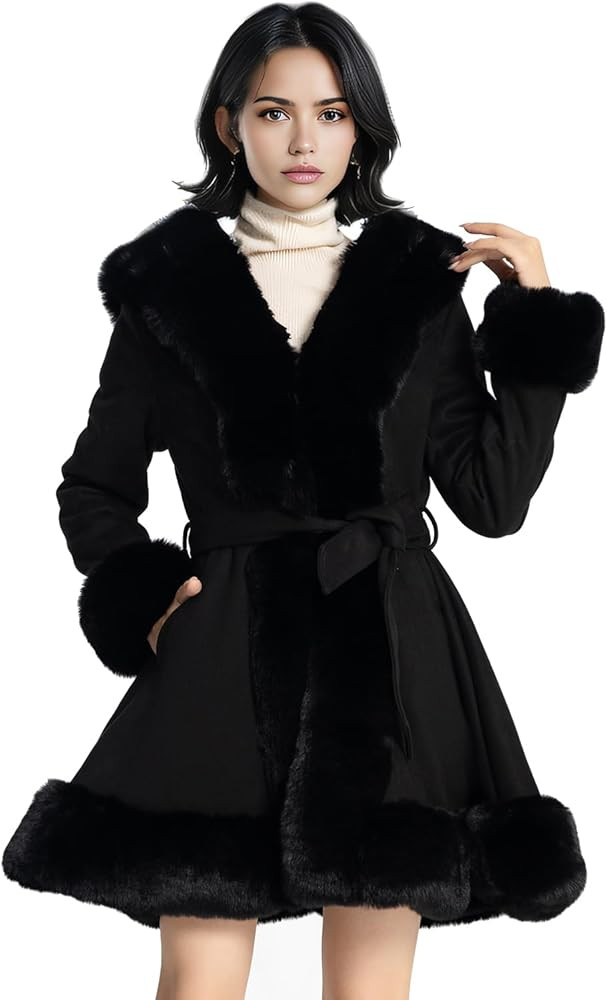 NXBC Winter Faux Fur Coats for Women,Faux Fur Leather Jacket Women,Winter Long Sleeve Furry Trim ... | Amazon (US)