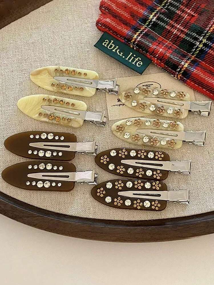 New Rhinestone Inlaid Side Clip Seamless Hair Clip, Marble Pattern French Acetate Alligator Clip Hair Accessory, Claw Clips, Hair Slide, Hair Barrettes, Head Accessories, Hair Accessories For Women | SHEIN