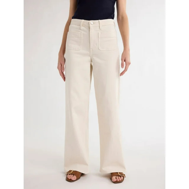 Free Assembly Women’s and Women's Plus Size Patch Pocket Wide Leg Jeans, 32” Inseam, Sizes 0-... | Walmart (US)
