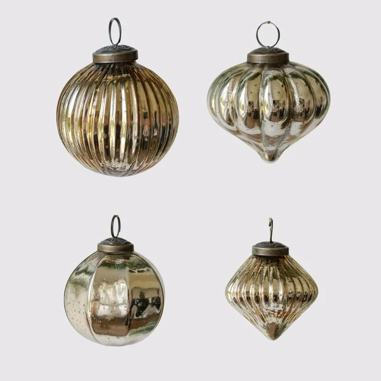 Holiday Collection Assorted Gold Mercury Glass Set-of-4 3-in Christmas Tree Ornaments. Premium Ch... | Walmart (US)