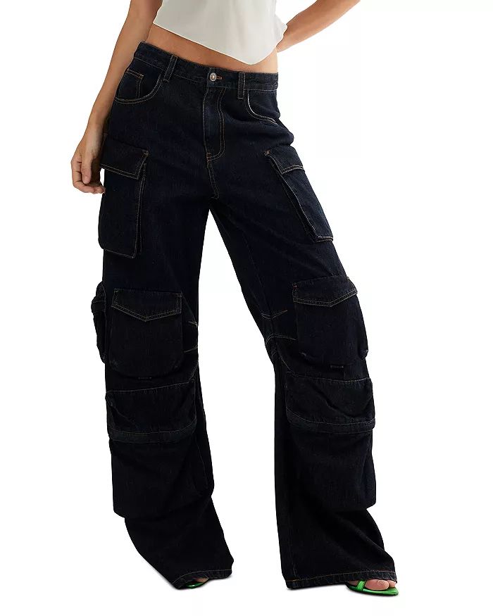 Smokeshow High Rise Wide Leg Cargo Jeans in Dark Denim | Bloomingdale's (US)