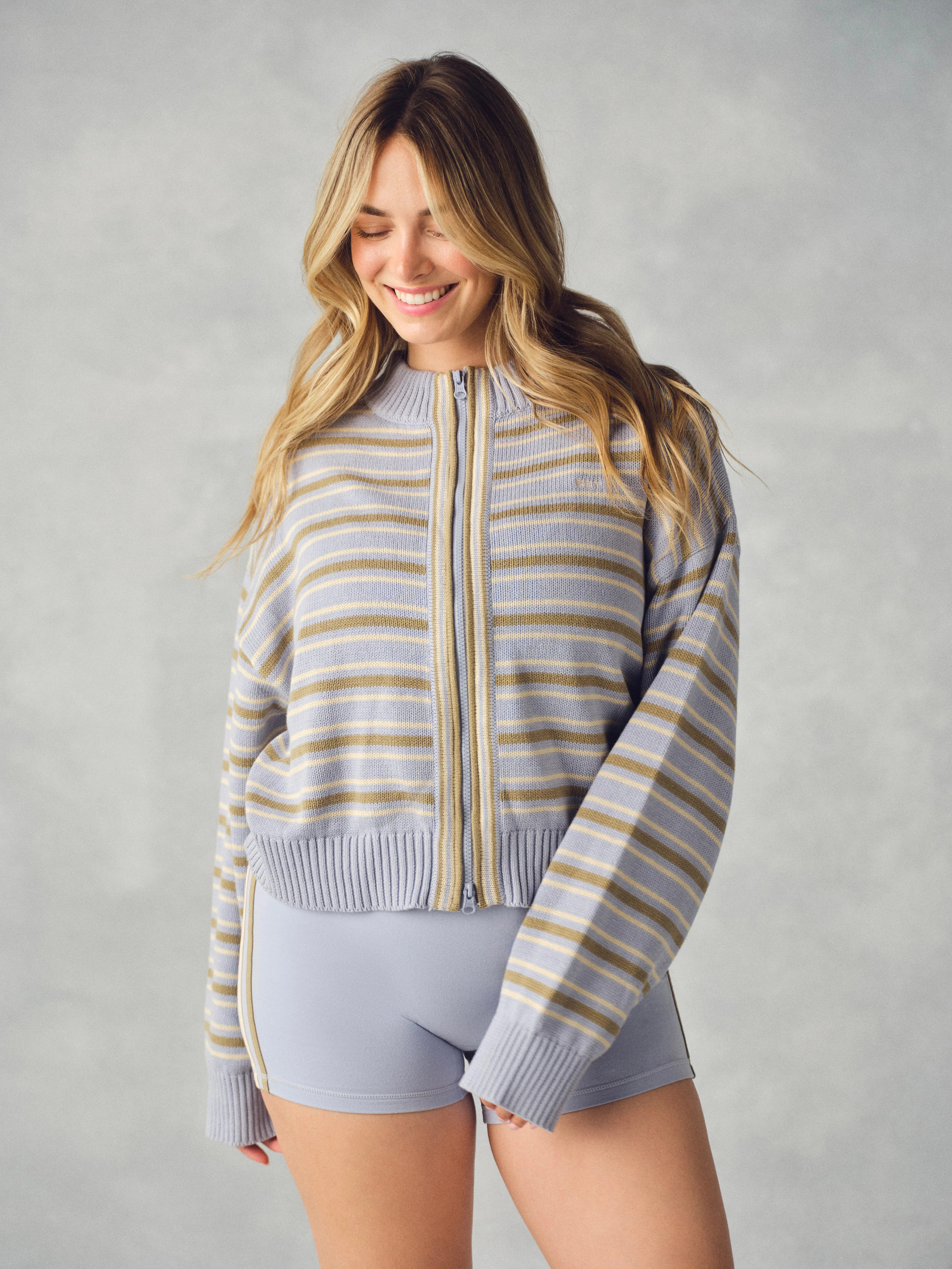 WEEKEND KNIT WEEKEND STRIPE FUNNEL ZIP - PALMETTO | SET Active