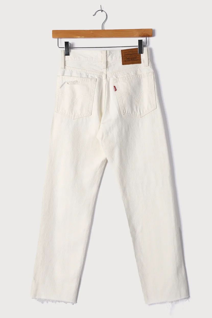 Wedgie Straight White Distressed Denim High-Rise Cropped Jeans | Lulus (US)