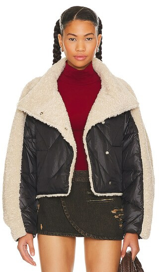 Sharon Puffer Jacket in Black & Beige | Revolve Clothing (Global)