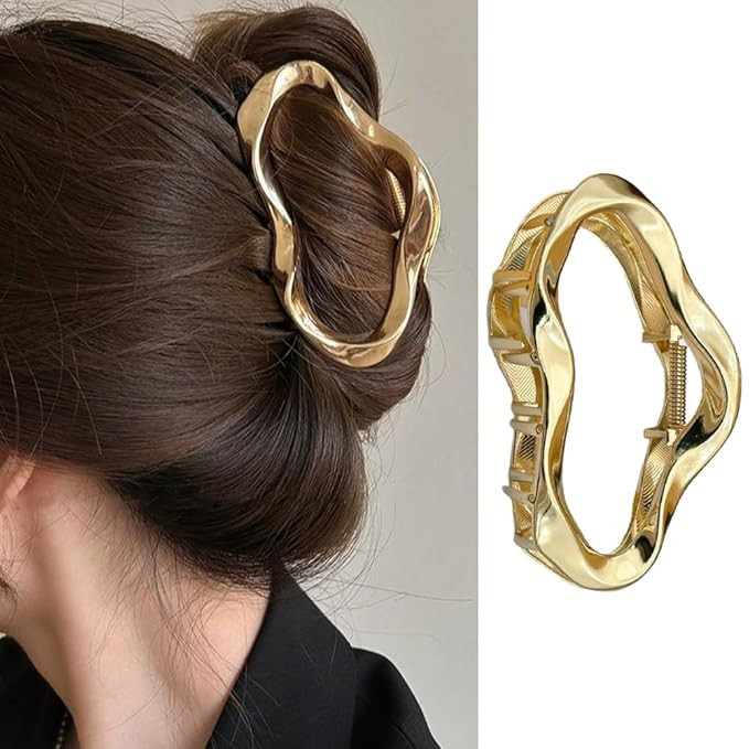 1Pcs Metal Gold Hair Claw Clips, 4.3Inches Large Hair Clips for Thick or Thin Hair Fashion Hair A... | Amazon (US)