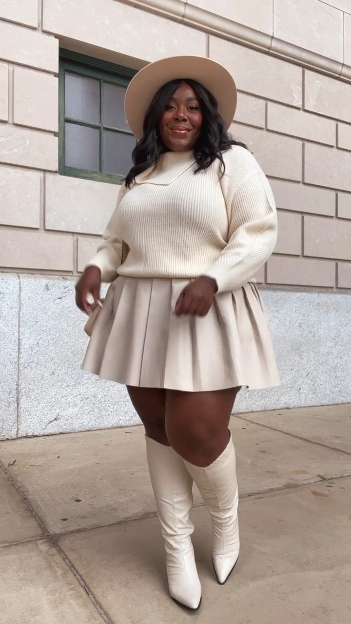 All cream monochromatic outfit. Plus Size Fall Outfit, Fall Fashion, Fall Outfit Inspo, western boots, wide calf boots

#LTKcurves #LTKunder100 #LTKshoecrush