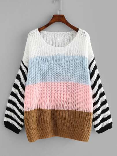 SHEIN Color Block Loose Knit Oversized Jumper | SHEIN