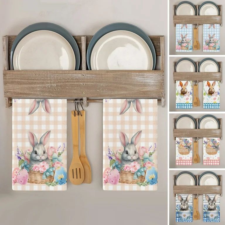 Mdesiwst Happy Easter Bunny Eggs Towel Decorative Dish Towel Spring Flowers Blessings Dishcloth D... | Walmart (US)