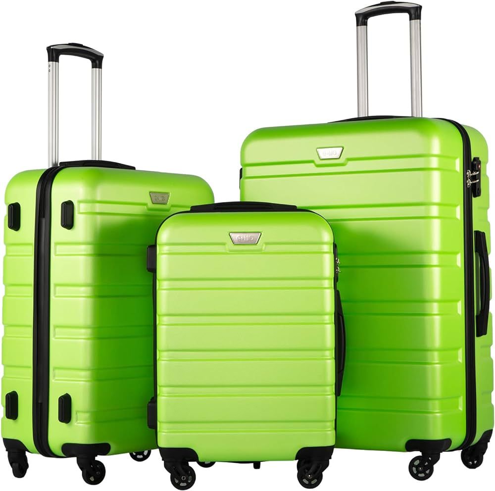 Coolife Luggage 3 Piece Set Suitcase Spinner Hardshell Lightweight TSA Lock (apple green2) | Amazon (US)