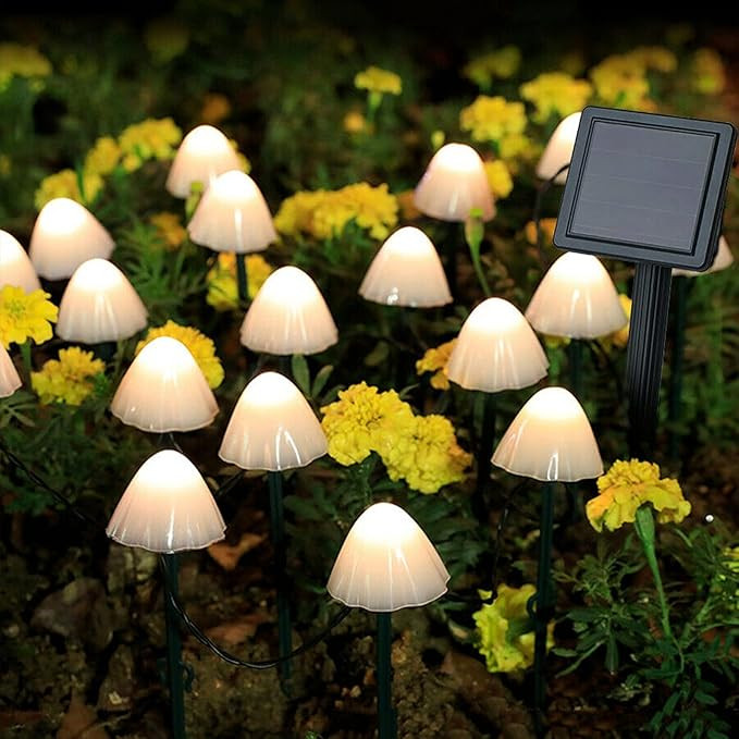 HULPPRE Set of 15pcs Warm White 8 Modes 29.5ft Mini Mushroom Solar Lights Solar Pathway Lights Ou... | Amazon (US)
