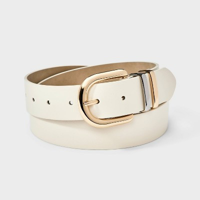 Faux Leather Classic Buckle Belt - Universal Thread™ Cream XL/XXL | Target
