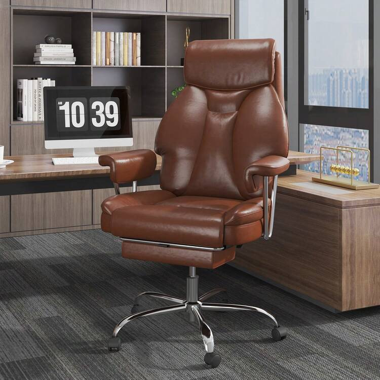 Office Chair With High Quality Leather, Adjustable Backrest, Retractable Foot Pedal, Easy To Asse... | SHEIN