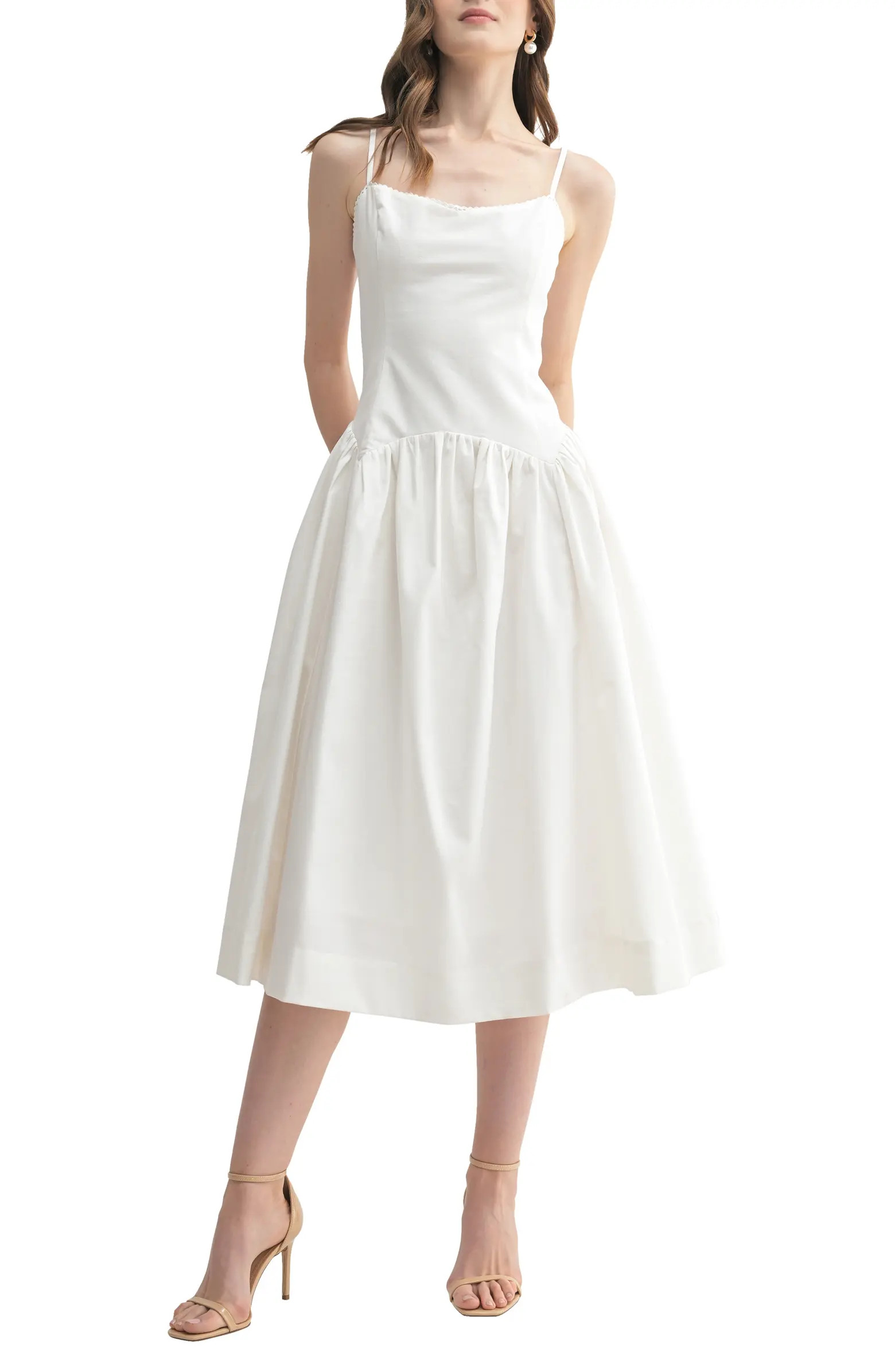 All in Favor Drop Waist Cotton & Linen Midi Dress | Nordstrom | Nordstrom