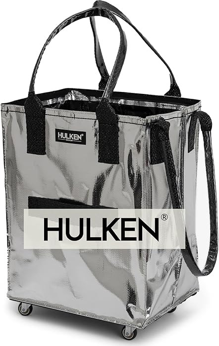 HULKEN (Medium, Silver) Reusable Grocery Bag On Wheels, Shopping Trolley, Rolling Tote, Zipper Cl... | Amazon (US)