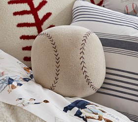 Baseball Shaped Washed Canvas Pillow | Pottery Barn Kids