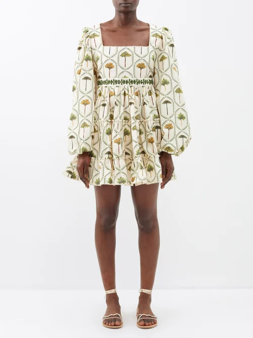 Agua By Agua Bendita - Avena Square-neck Printed Cotton Mini Dress - Womens - Ivory Multi | Matches (US)