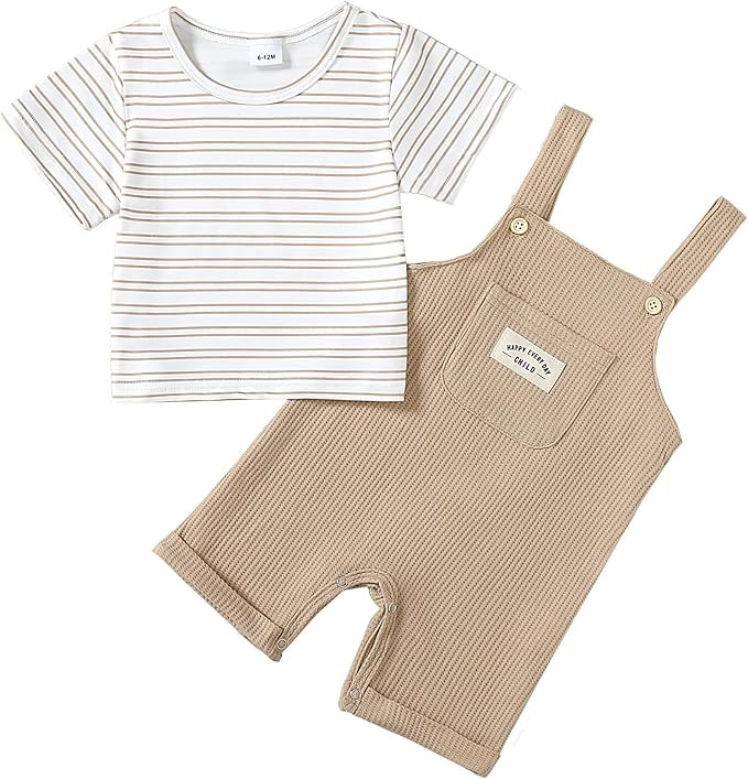 ZOEREA Toddler Baby Boys Clothes Summer Outfit Stripe T-Shirt and Shortall Romper Set Cute Jumpsu... | Amazon (US)