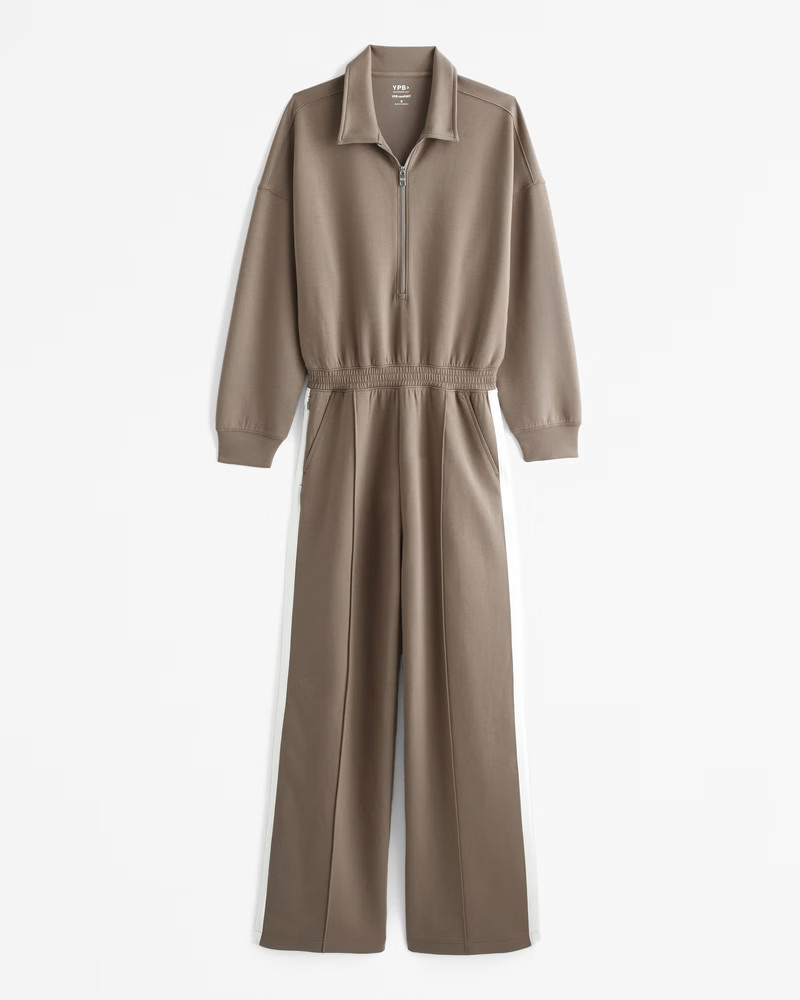 Abercrombie & Fitch Women's YPB neoKNIT Long-Sleeve Half-Zip Jumpsuit in Brown Stripe - Size XXS | Abercrombie & Fitch (US)