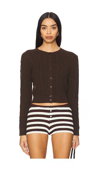 Dudley Cable Knit Cardigan in Brown Sugar | Revolve Clothing (Global)