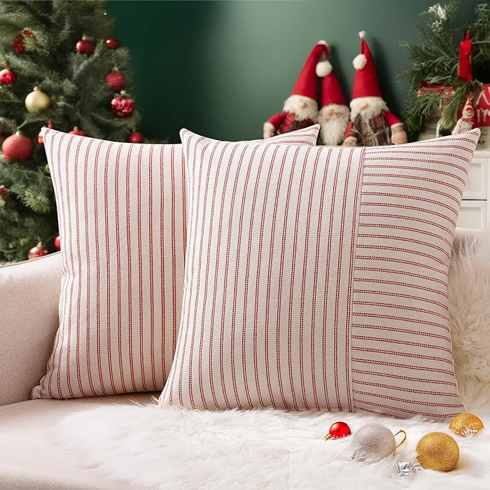 Christmas Pillow Covers 24x24, Modern Accent Square Throw Pillow Covers Set of 2, Red and Beige S... | Amazon (US)