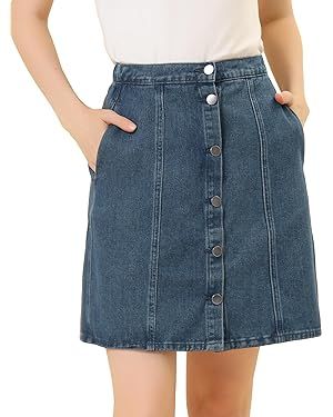 Allegra K Women's Denim Skirts Summer A-Line Short Button Down Jean Skirt | Amazon (US)