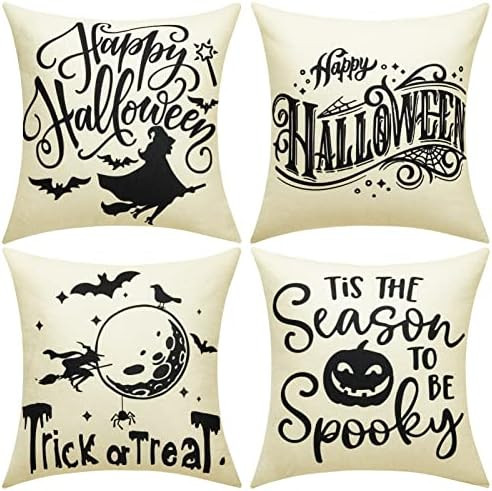 Halloween Pillow Covers 18x18 in, Set of 4 Outdoor Halloween Decorative Throw Pillow Covers, Tric... | Amazon (US)