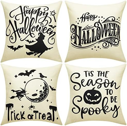 Halloween Pillow Covers 18x18 in, Set of 4 Outdoor Halloween Decorative Throw Pillow Covers, Tric... | Amazon (US)