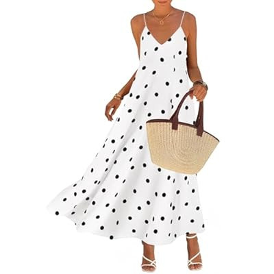 KIRUNDO Boho Maxi Dress for Women Summer Spaghetti Strap V Neck Pol… | Amazon (US)