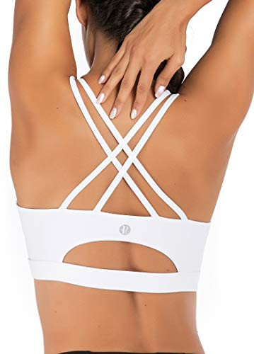RUNNING GIRL Sports Bras for Women,Strappy Back Workout Bras Padded Supportive White Sports Bra Plue Size(WX2354 White,S) | Amazon (US)