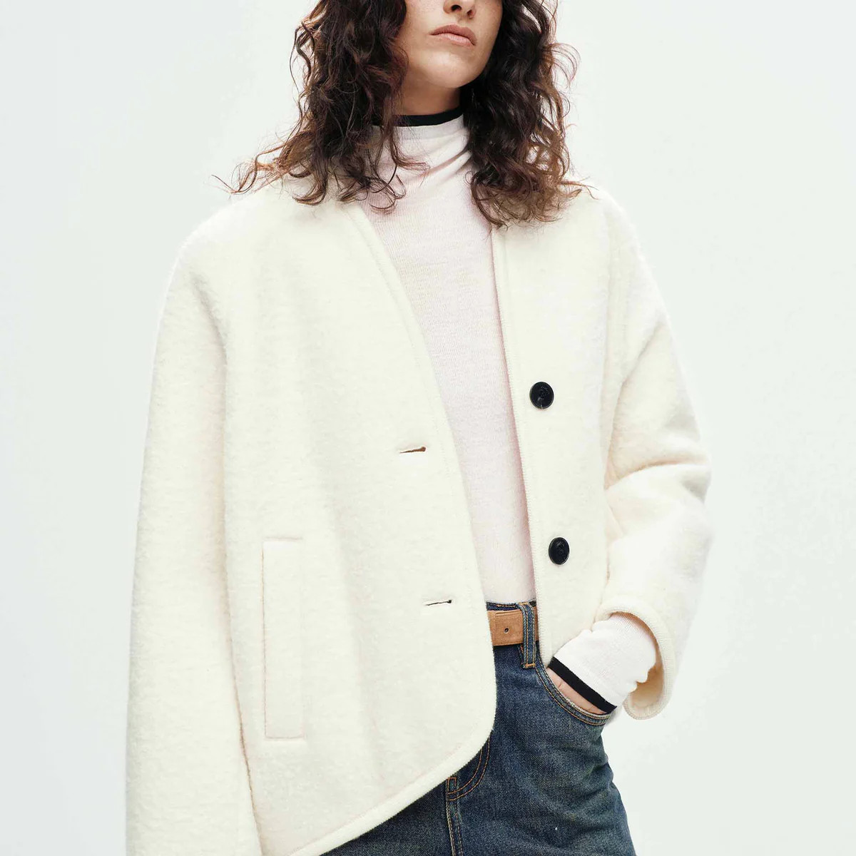 MO&Co. Women's Collarless Merino Wool Coat | MO&Co.