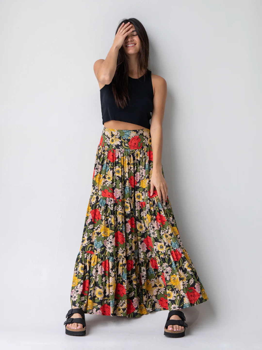 Hanna Convertible Maxi Skirt - Black Red Poppy | Natural Life