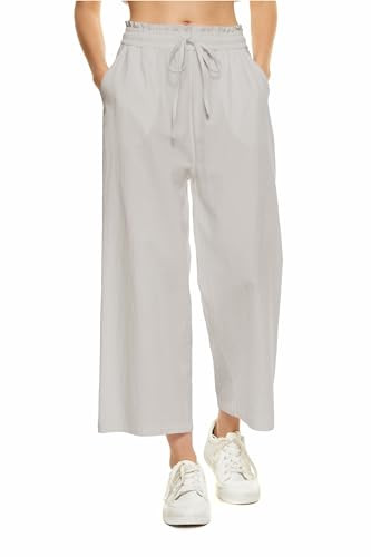 LNX Womens Wide Leg Linen Pants High Waisted Drawstring 100% Linen Flowy Crop Trousers Beige | Amazon (US)