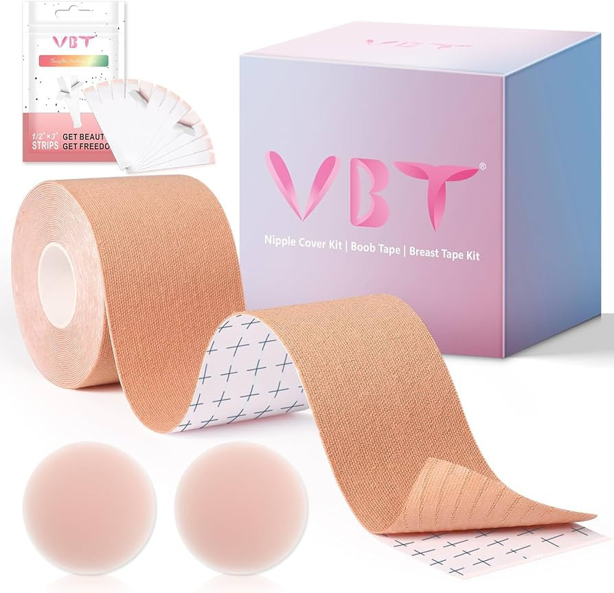 VBT Boob Tape - Breast Lift Tape, Body Tape for Breast Lift w 2 Pcs Silicone Breast Reusable Adhe... | Amazon (US)
