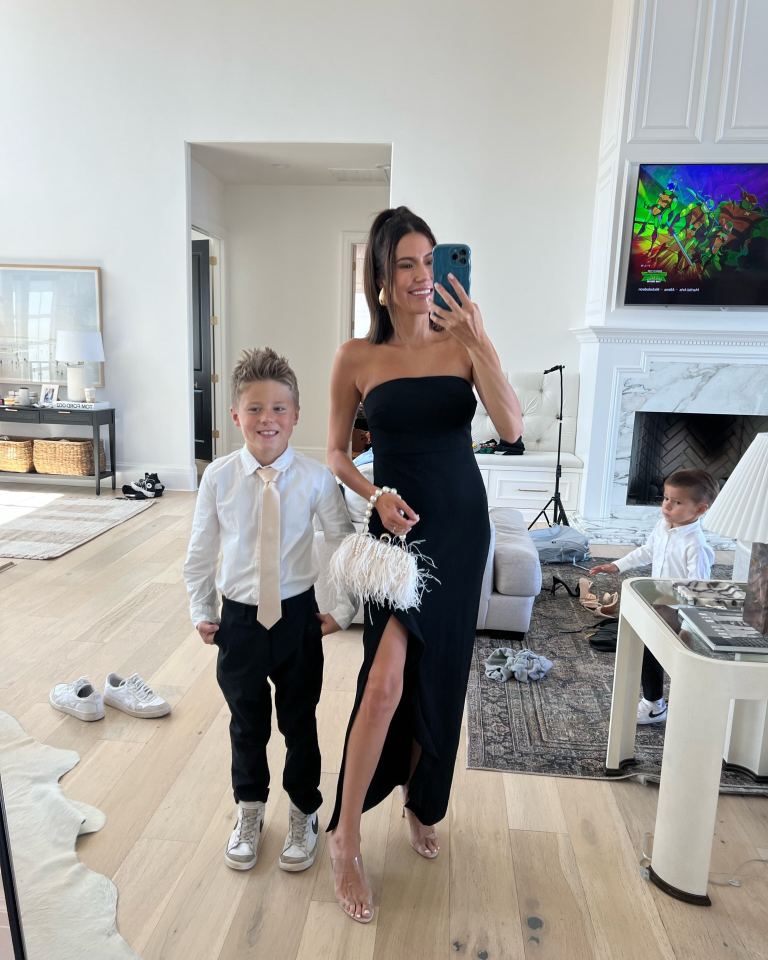 Mother son wedding guest look 🖤 
I’m wearing size small in the dress. 

Black wedding guest dress; black tie dress; formal wedding dress; wedding outfit; wedding guest; boys suit; kids suit; boys tuxedo; formal outfit; lulus; Christine Andrew #LTKunder100 

#LTKwedding #LTKstyletip