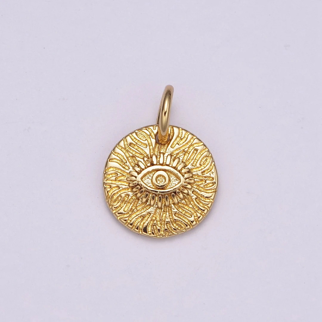24K Gold Evil Eye Round Circle Charm Medallion Coin Round , Radiance Eye of Ra Charm for Necklace... | Etsy (US)