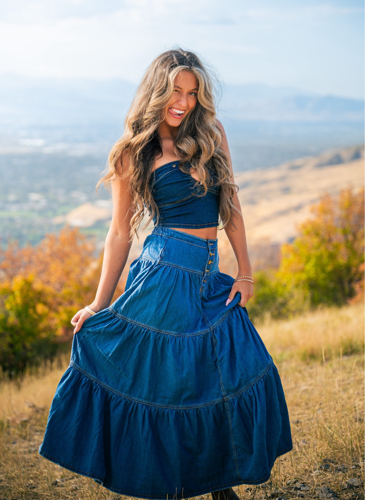 cutest fall fit! #denimfit #denimskirt #denimtop #denimtubetop #alldenim #countrygirl #fallfit #ootd #fallvibes 