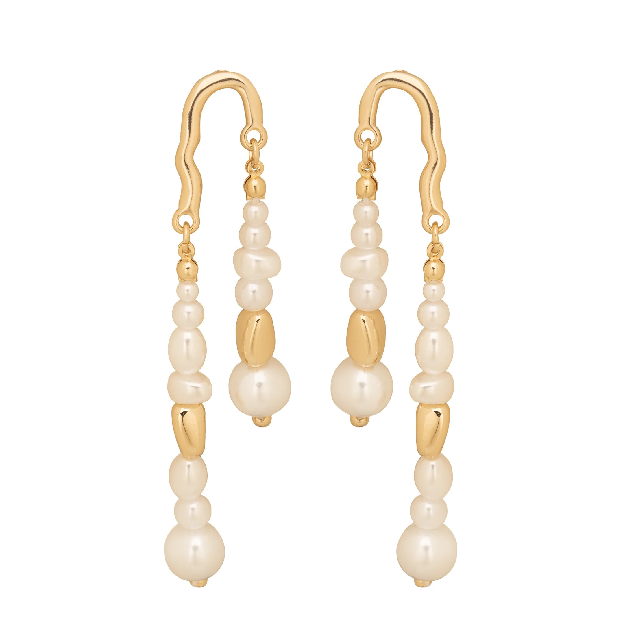 Time and Tru Women's Gold Tone Linear Earrings with Faux Pearl Accent | Walmart (US)