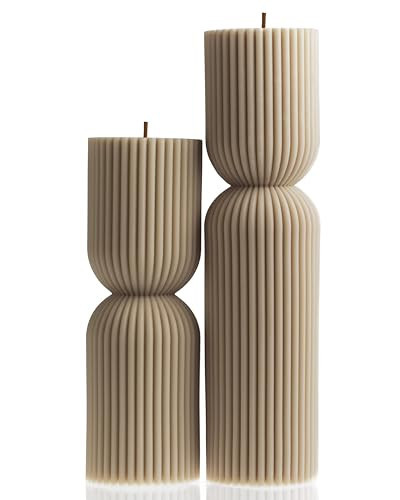 LAWA Hourglass Pillar Candle - Large Beautiful Handmade Pillar Scented Soy Wax Candle Elegant Bubble Aesthetic Candle Housewarming Gift Home Room Shelf Decor Idea Moon Gray (Set of 2) | Amazon (US)
