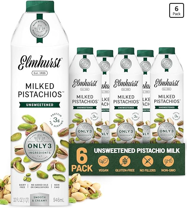 Elmhurst 1925 Pistachio Milk Unsweetened - 32 Ounce (Pack of 6) Dairy-Free, Gluten-Free, Vegan, K... | Amazon (US)