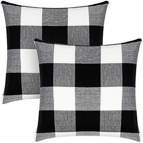 Syntus Set of 2 Buffalo Check Throw Pillow Covers Farmhouse Outdoor Plaid Square Pillow Cushion C... | Amazon (US)