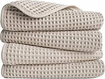 POLYTE Microfiber Lint Free Hand Towel, 16 x 30 in, 4 Pack (Beige, Waffle Weave) | Amazon (US)