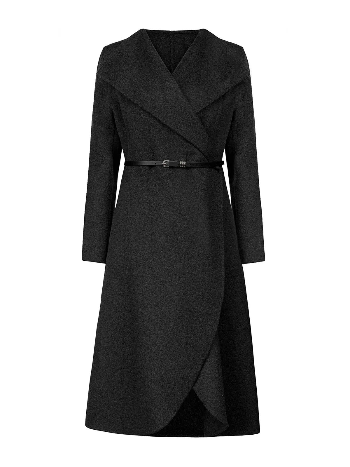 Lapel Open Front  Asymmetric Wool Coat | SDEER