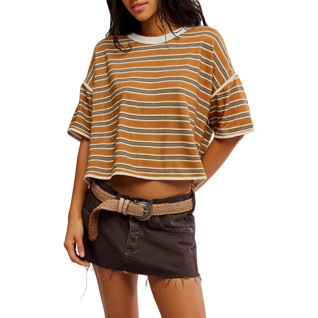 Free People Clean Rugby Stripe Cotton Top in Almond Combo at Nordstrom, Size X-Small | Nordstrom