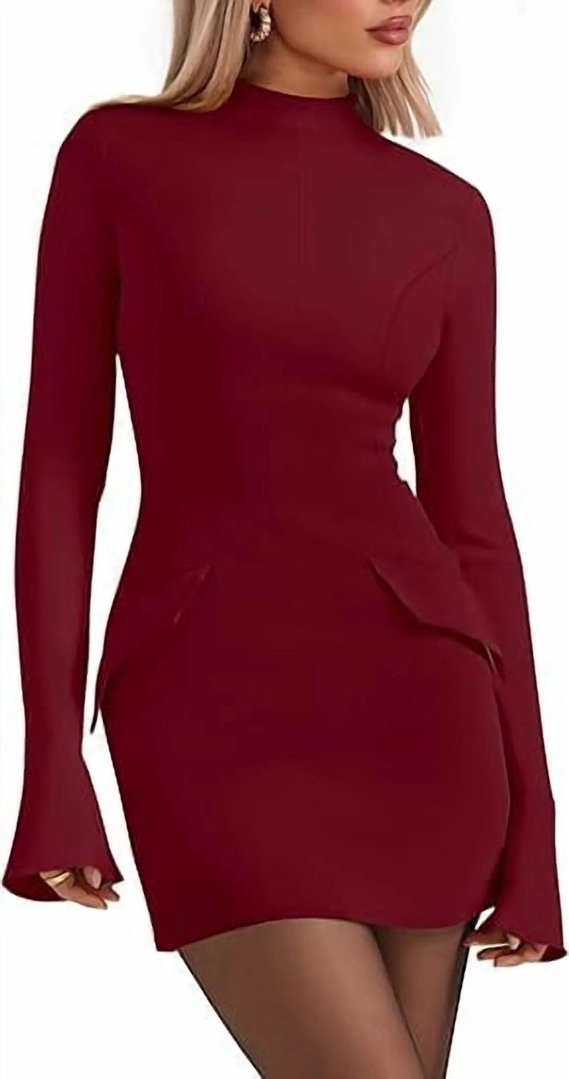 PRETTYGARDEN Women's Fall Short Formal Dresses Long Sleeve Mock Neck Elegant Wedding Guest Party ... | Walmart (US)