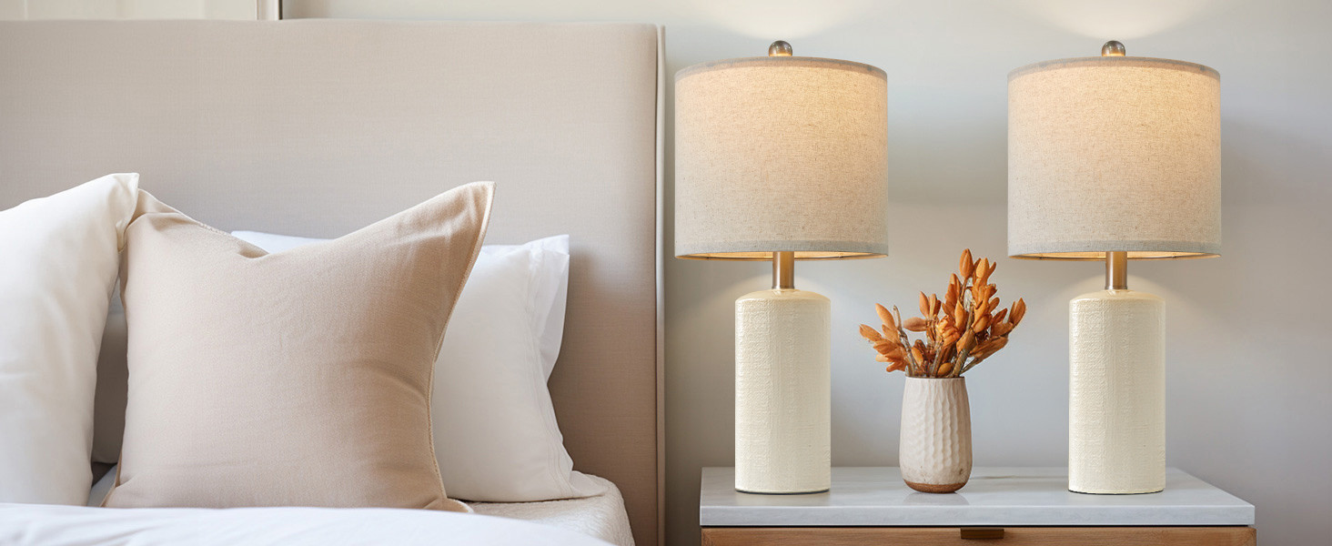 20.25" Small Single Table Lamp for Bedroom Modern Ceramic Nightstand Lamp Farmhouse Bedside Lamp ... | Amazon (US)