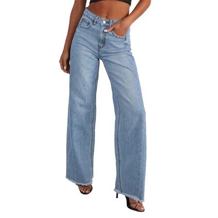 Clearance! Women s Wide Leg Jeans Women s Jeans Straight Leg Jeans For Women High Waisted Wide Leg Loose Microelastic Boyfried Denim Pants S-2XL | Walmart (US)