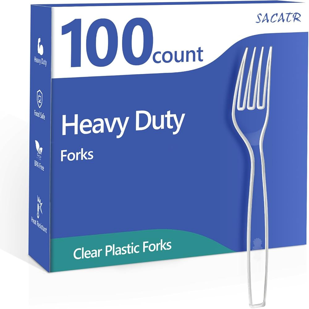 SACATR 100 Count Disposable Plastic Forks,Heavy Duty Plastic Forks, Clear Plastic Silverware, BPA... | Amazon (US)
