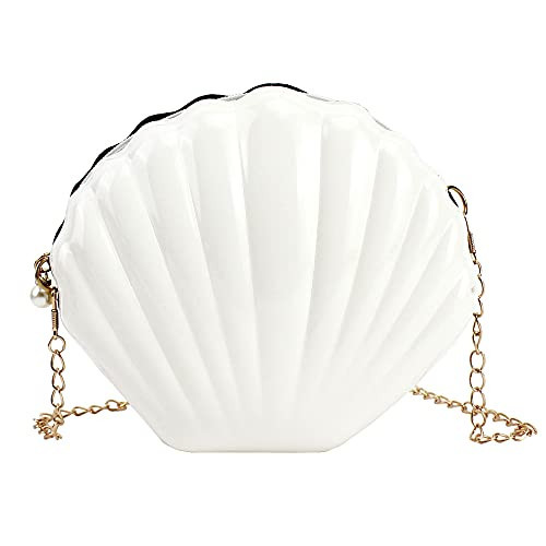 Felice Ann Women Mini Solid Color Seashell Cross-body Bag Chain Strap Shoulder Bag Evening Clutch Purse, Solid White | Amazon (US)